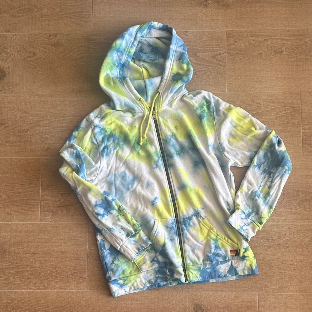 Aviator Nation Tie-Dye Zip Hoodie in Blue, Yellow, White